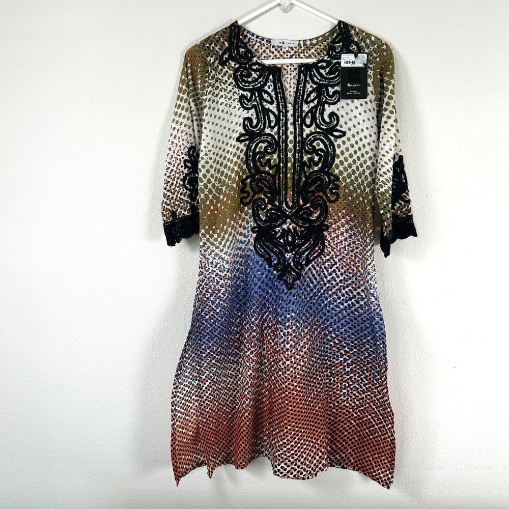 Gul Ahmed Kurta Top‎ Size S Multicolor Black Embroidered Sequence Pullover NWT